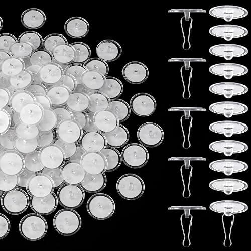 Mxxipp 100 Pack Self-Adhesive Ceiling Hooks for Hanging, 0.91in Disc, Clear | Plastic Made, with 100 Metal Hooks, No-Drill, Wall Hanger, for Christams, Halloween, Wedding, Birthday, Party, Decorations - Image 1