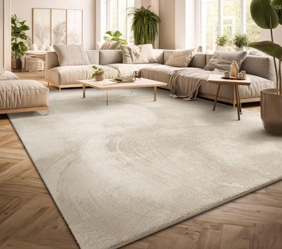 TT Home Tapis Poil Ras Tapis De Salon Monochrome Design Moderne Lavable, Couleur: Crème, Dimension:140x200 cm - 140x200 cm - Crème - Image 1