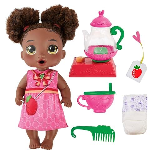 Baby Alive Bubbly Tea Party Berry Boo Doll with Teapot Accessories, Black Hair, 11 Inches, Kids Toys, Ages 3+ - Image 1