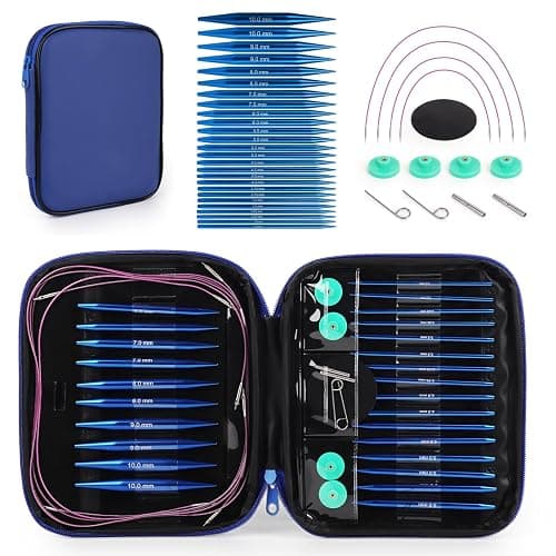 Interchangeable Circular Knitting Needles Set, 13 Pairs (26pcs) Aluminum Knitting Needles Kit, Sizes 3.0mm-10.0mm, Knitting Needle Case & Accessories, for Knitting Projects, Beginners & Advanced - Image 1