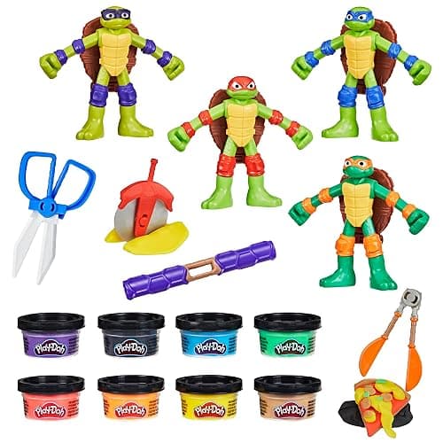 Play-Doh Teenage Mutant Ninja Turtles Cowabunga Creations Bendy 4 Inch Action Figures Set, Kids Arts & Crafts, TMNT Toys for Boys & Girls 4+ - Image 1