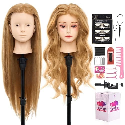 Mannequin Head with Human Hair with 80% Real Hair 28" Makeup Head | Cosmetology Hairdressing Training Head Practice Doll Head Manikin Styling Head Braiding Mannequin Head - Image 1