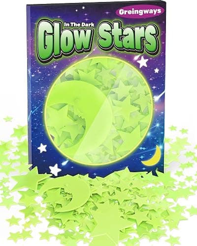 Greingways 201 Pcs Glow in The Dark Stars Stickers for Ceiling Bedroom, Stocking Stuffers for Kids Ages 3-5, 4-8, 8-12, Boys Girls Room Decor Wall Stickers Easter Basket Stuffers for Toddler - Green - Image 1