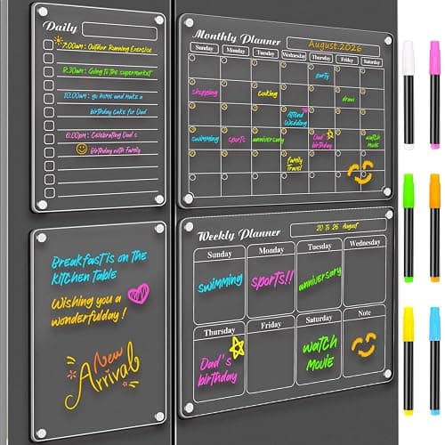 DIYMAG Magnetic Calendar for Refrigerator 2026 Fridge White Board Dry Erase Whiteboard Acrylic 15.2"x11.2" Magnet Clear Checklist Chalkboard Apartment Decor Meal Planner 4 Pack with 6 Colors Markers - Image 1
