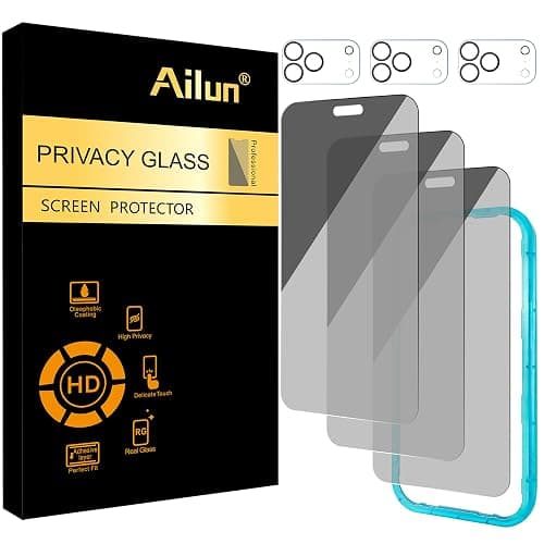 Ailun Privacy Screen Protector+Camera Lens Protector for iPhone 18 Pro | 3+3 Pack, 6.3 inch, Tempered Glass, Installation Frame, Dynamic Island Compatible, Anti Spy Private - Image 1