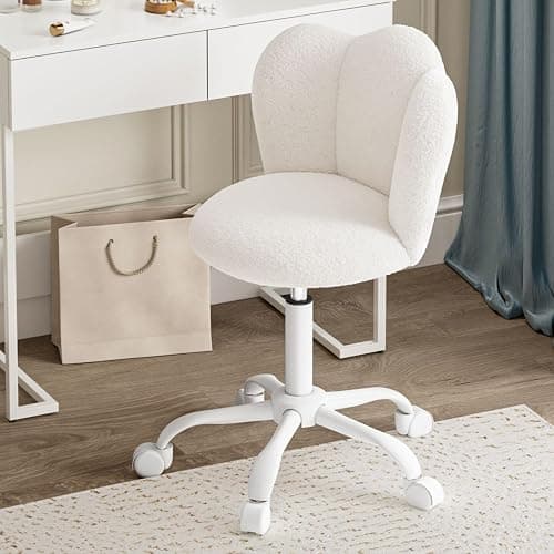 Luxstein Office Desk Chair, Height Adjustable Swivel Vanity Chair with Thickened Cushion for Home Office Bedroom Dressing Room Study, White - Image 1