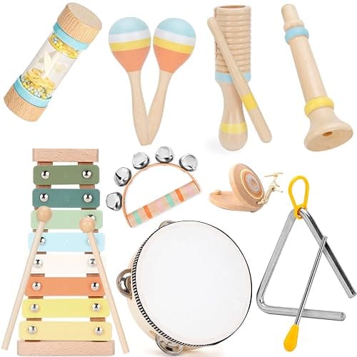 Kids Musical Instruments Set Wooden Montessori Toys for Boys and Girls | musical toy for kids 18 month+, xylophone tambourine set for kids preschool educational, Christmas birthday gift - Image 1