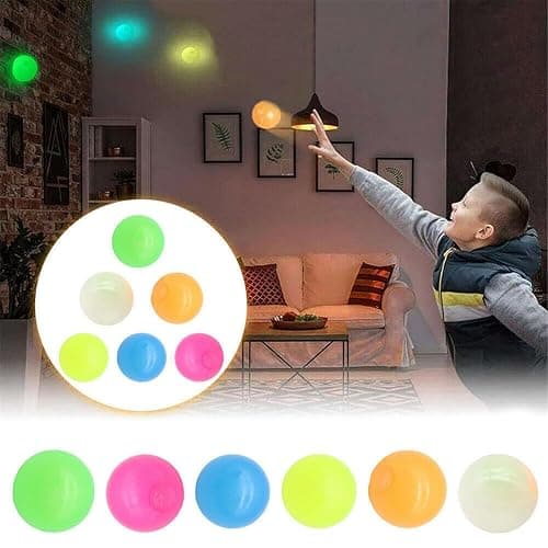 6pcs Dream Glow in The Dark Sticky Balls Returning Bounce Back Stick to Ceiling Wall Pressure Stress Relieving Toys Fun Fidget for Teenagers Adults Safe Tear- Decompression - Image 1