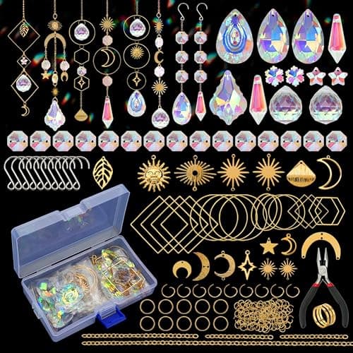 HYBEADS 200 pcs DIY Sun Catchers Making Kits Craft for Adults Crystal Suncatchers Supplies Stained Glass Window Hanging Prism Indoor Outdoor Garden Xmas Decor with Rainbow Maker Pendants Chains - Image 1