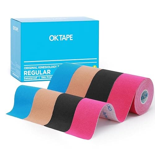 OK TAPE Regular Kinesiology Tape (4 Pack), Original Cotton Athletic Tape for Support Muscle Joint Knee, Sports Waterproof Tape Uncut Strips Latex Free, Hypoallergenic, 2in×16.4ft - 4 Colors - Image 1