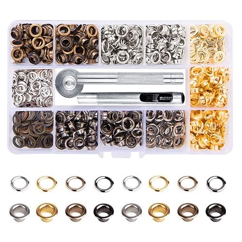 Metal Grommet Kit 3/16 inch 400Pcs Grommets Eyelets Sets with 3 Pieces Install Tool Kit and Box for Shoes Clothes Crafts Bag DIY Project 4 Colors - Image 1