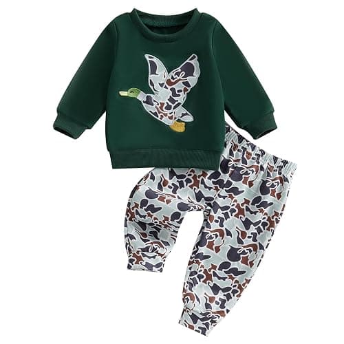 Fufuriprefer Toddler Baby Boy Fall Clothes Camo Outfit Animal Embroidery Long Sleeve Sweatshirt Camouflage Pant Set - Image 1