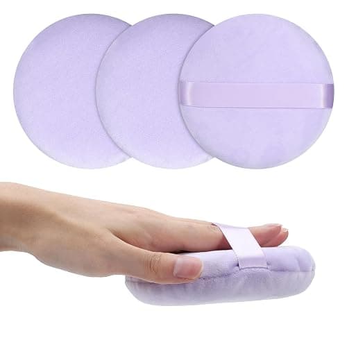 Jeffdad 3 Pcs 5 Inch Body Powder Puff, Ultra Soft Velour Setting Powder Puffs Large Washable Round Makeup Sponge for Wet Dry Makeup Face Body, Powder Foundation Blending(Light Purple) - Image 1