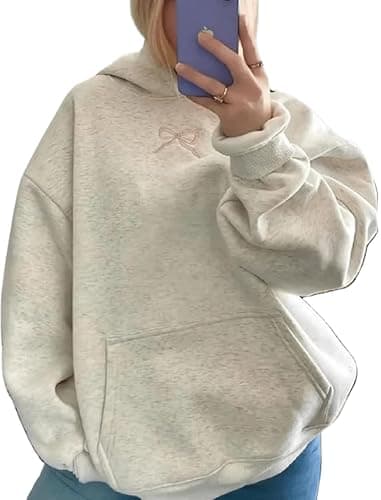 PLAYPUNK Womens Bow Hoodie Graphic Cute Hoodies for Teen Girls Oversized Long Sleeve Pullover Vintage Streetwear - Image 1