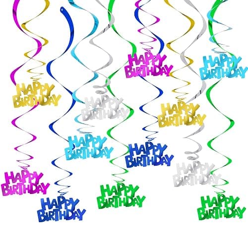 BEISHIDA 12 Pcs Pre-Strung Happy Birthday Hanging Swirl Decorations, Colorful Birthday Party Hanging Decor Supplies for Kids Adults - Image 1