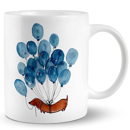 JRTW Dachshund Mug, Weiner Dog Mug, Dachshund Coffee Mug, Dog Coffee Mug, Blue Ballon Dachshund Coffee Cups Ceramic, Dachshund Mugs for Dachshund Lovers Gifts Coffee Mug Cup - Image 1