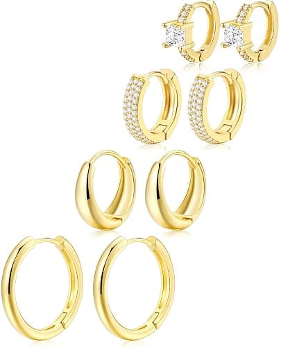 Small Gold Hoop Earrings Set for Women, 14K Gold Plated Lightweight Earrings Sets for Multiple Piercing, Hypoallergenic Huggie Gold Hoops Earrings for Women Jewelry - Image 1