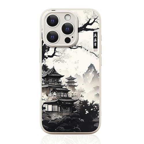 FEWGEY Silicone Phone Case for iPhone 16 Pro Max Compatible with Magsafe, White Kyoto Cute Anime Japanese Design Magnetic Shock Proof Heavy-Duty Protection for Men Boys Women Girls - Image 1