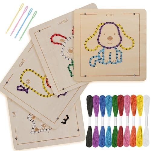 Montessori Wooden Lacing Toys for Toddlers and Kids Ages 2-4 5-7, Sewing Kit Fine Motor Skill Busy Board, Education Sensory Preschool Toy for 1 2 3 4 Year Olds, Birthday Gift for Boys and Girls - Image 1