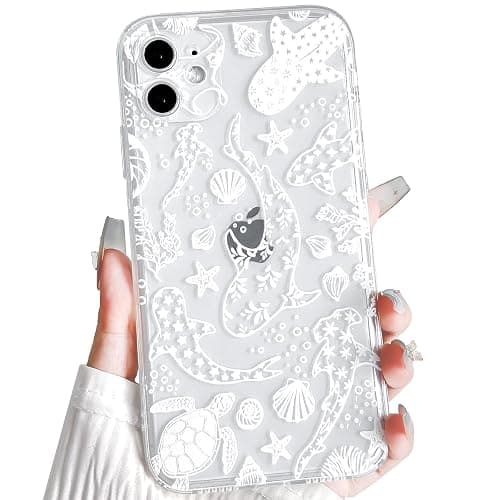 NITITOP Compatible with iPhone 11 Case Clear Cute Shell Whale Sea Ocean Animal Pattern for Women Girls Full Camera Lens Slim Shockproof Protective Phone Cover - White Turtle - Image 1
