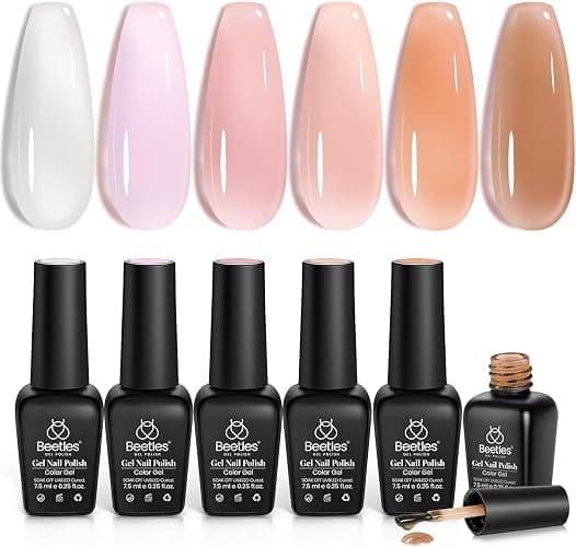 Beetles Gel Polish 6 Colors Jelly Summer Gel Nail Polish Set Gift, Milky White Sheer Pink Nude Brown Translucent Soak Off Uv Nail Gel Diy Art for Girls Women Ultimate Monochrome Collection - Image 1