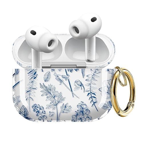 ZEKICE for AirPods Pro 3 Generation Case, Clear Flower Air Pod Pro 3 Case for Women Girly Cute Soft AirPod Pro 3 Cover with Keychain Strap for AirPod Pro 3 Cover 2025 Blue Leaves - Image 1