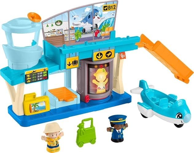 Fisher-Price Little People Everyday Adventures Airport Playset, Ages 1+ | Airport playset + airplane + 2 figures + Luggage, 5 pieces, builds fine motor + cause & effect skills, no batteries - Image 1