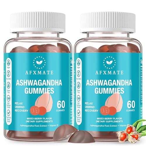 AFXMATE Ashwagandha Gummies & Vitamin D Gummies for Men & Women 120 Count Aswangdha Supplement (Non-GMO, Sugar Free & Gluten Free) - Image 1