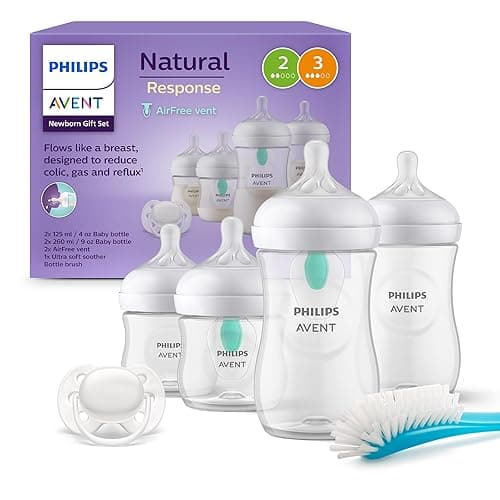 Philips AVENT Babyflaschen mit AirFree Ventil, Geschenkset für Neugeborene – 4 Babyflaschen, ultra soft Schnuller und Flaschenbürste, Babys von 0–12 Monaten und älter (Modell SCD657/11) - Image 1
