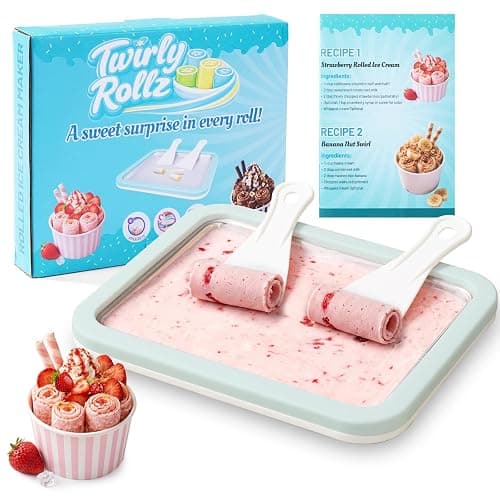 Premium Rolled Ice Cream Maker Kit w/Lid. Recipe Book, Stainless Steel Freeze Tray, 2 Spatulas & Gift Ready Packaging. Electricity-free Homemade Instant Ice Cream Roll Maker (Mint Green) - Image 1