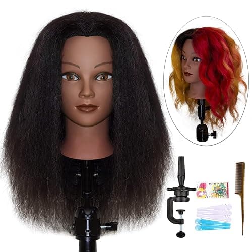 JMHAIR Mannequins Head 16" 100% Real Hair For Manual Braiding Styling Practice Hairdresser School Manikin Head Curling Dyeing Hairdresser Cosmetology Doll Head Training Head- Female Black - Image 1