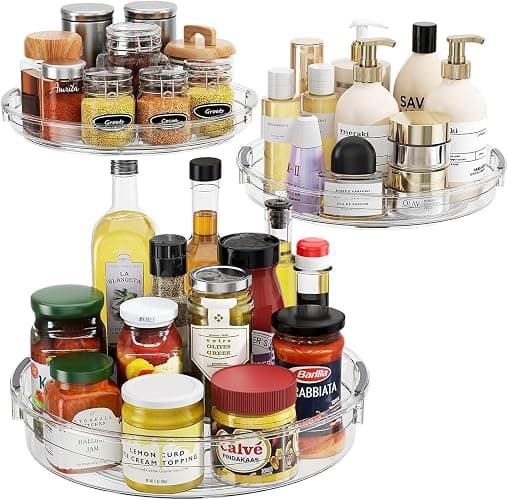 LAMU 3 Pack Lazy Susan Organizer Turntable for Cabinet, Rotating Condiment Organizer for Kitchen Pantry Organizers and Storage, Table Top, Fridge, Countertop, Spice Organization, 9.25'' 10.6'' 12'' - Clear - 3 Pack 12in+10.6in+9.25in - Image 1