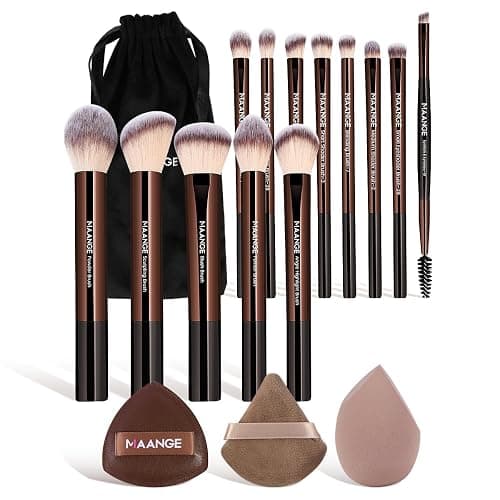 MAANGE 16PCS Makeup Brush Set Travel Makeup Brushes for Liquid Powder Contour Concealer Cream Cosmetics Blending Eyeshadow Eyeliner (Coffee) - Image 1