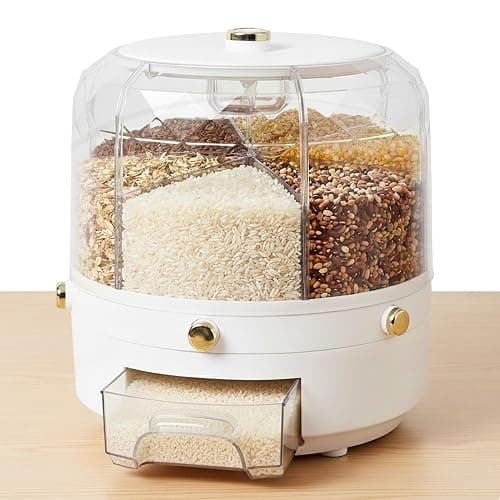 Windiboo 6-Compartment Rotating Grain Dispenser for Kitchen Pantry, One-Press Dry Food Storage Container for Rice, Beans, Oats, Cereal, Clear Multi-Section Food Organizer - Image 1