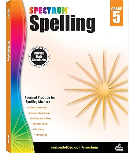Spectrum Grade 5 Spelling Workbook, Rhyming Words, Dictionary Skills, Prefixes, Suffixes, Vocabulary, Grammar, and More, Language Arts Classroom or Homeschool Curriculum - Image 1