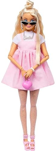 Barbie Deluxe Style Doll #3 in Barbiecore Outfit, Blond Hair in Top Knot, Pink Pastel Dress with Oversized Bow and Accessories Like Mesh Tights - Blonde - Image 1