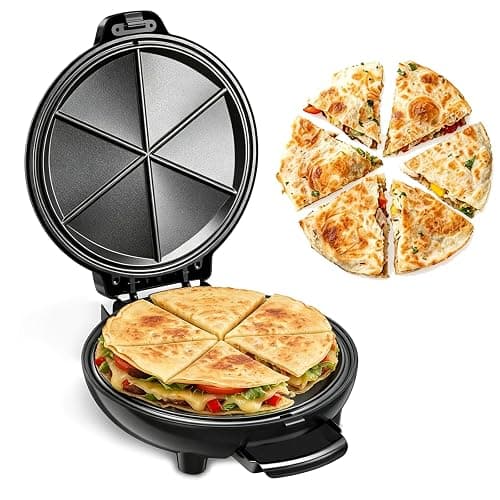 Quesadilla Maker 10 Inch, 900W Dual Heating, 6 Wedges in 3 Mins, Nonstick Plates Easy to Clean, Locking Latch, Safe & Steady, Black - Image 1
