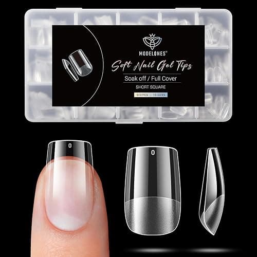 Modelones Short Square Fake Nail Tips - 510Pcs Gel Tips Pre-shaped Half Matte Full Cover Clear Acrylic Gel Kit False Press on Nails for Extension DIY Salon 15Sizes - Image 1