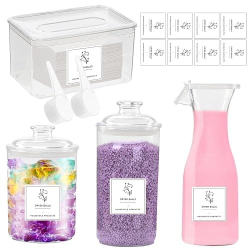 4PCS Laundry Storage Containers Jars, Liquid Laundry Detergent Storage Fabric Softener Dispenser with Labels Scoops Washing Powder Storage Acrylic Laundry Pods for Washing Pods Dryer Sheet Bath Bombs - Image 1