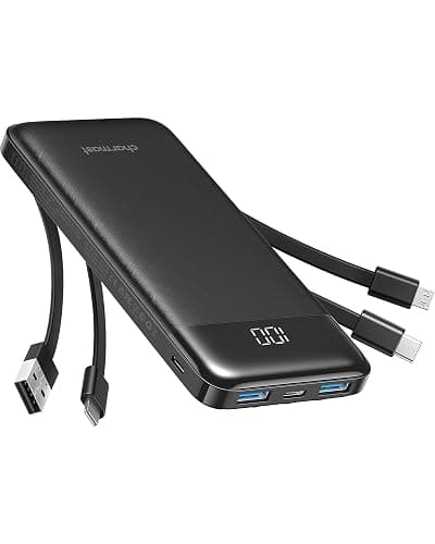 charmast Portable Charger Power Bank with Reinforced Built-in 4 Cables | 10000mAh,6 Outputs 3 Inputs,Travel Essentials,Carry-on Only,3A Fast Charging Portable Phone Charger for iPhone Samsung Pixel - Image 1