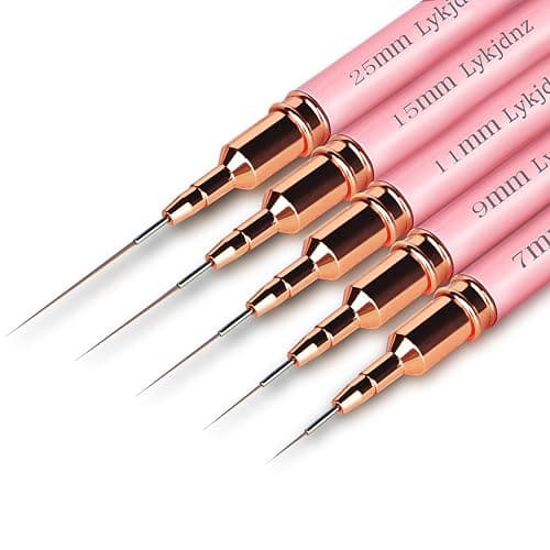5pcs Nail Art Liner Brushes, Liner Brush For Nails Gel, Painting Art Design Brush Set Nail Dotting Drawing Tool For Long Lines, Thin Details, Fine Drawing Sizes 7/9/11/15/25 mm (Pink) - pink - Image 1