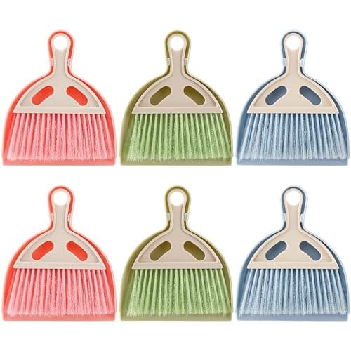 SOUJOY 6 Pack Small Dustpan and Brush Set, Whisk Broom and Dust Pan with Handle, Nesting Tiny Cleaning Broom, Mini Hand Broom and Dustpan Set for Table, Desk, Keyboard, Cars and Pet Nest - Image 1