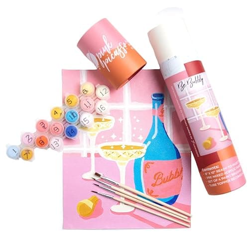 Pink Picasso Kits Mid Century Modern Paint by Number for All Ages | DIY Color by Numbers Craft Kit Acrylic Paint Canvas Beginners Painting Kits as Seen On Shark Tank | (Be Bubbly) 8x10-Paint Kit Set - Image 1