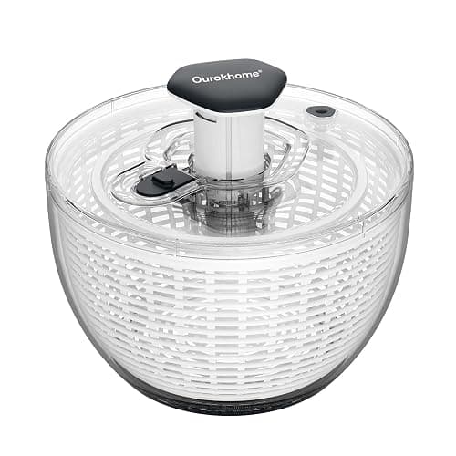 Ourokhome Salad Spinner Lettuce Dryer, One-handed Easy Press Large Vegetable Dryer Salad Mixer with Comfortable and Retractable Pusher and Brake Button for Greens, Herb, Berry, Fruits, 6.3 QT, Black - Image 1
