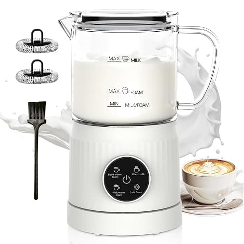 Casimhu 4-in-1 Milk Frother, Electric Milk Frother and Steamer with LED Touch Screen, Ceramic Lining Bottom, Milk Warmer 13.52oz for Lattes, Cappuccinos, and Macchiatos at Home, White - Image 1