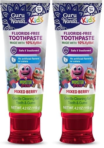 GuruNanda Kids Toothpaste for Toddlers with 10% Xylitol – Fluoride-Free, Mixed Berry Flavor, Safe if Swallowed, Gentle & Safe for Young Teeth & Gums, 4.2 oz (Pack of 2) - Image 1