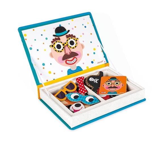 Janod - Magnetibook 83 Pc Magnetic Boy Crazy Face Dress Up Game - Decorating Fridge with Magnetic Letters - Enhances Creativity and Learning - Boosts Self-Confidence - Portable and Easy Storage - Image 1