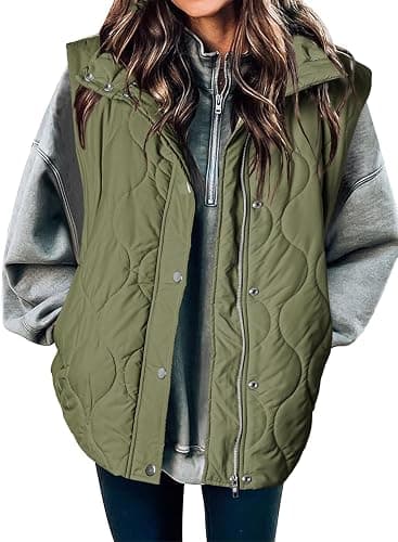 EVALESS Cropped Puffer Vest Women Lightweight Quilted Stand Collar Sleeveless Jackets Fall Winter 2025 Button Zip Up Coat - Large - B2 Green - Image 1