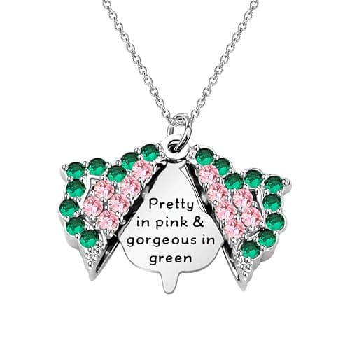 CENWA Pretty in Pink & Gorgeous in Green Zircon Leaf Open Locket Necklace Gift for Sorority Sister - Image 1