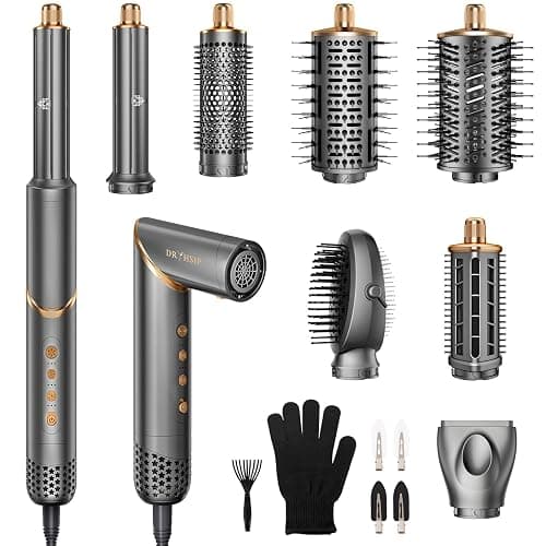 8 in 1 Hair Styler Set & Hair Dryer Brush, 110,000 RPM High-Speed Negative Ionic Foldable Hair Dryer Fast Drying, Multi Professional Hot air Styler for Curling Volumizing Straightening Styling(Gray) - Image 1